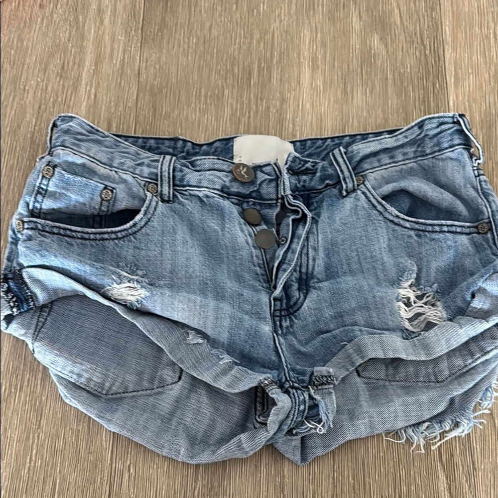 One Teaspoon Blue Distressed Jean Shorts